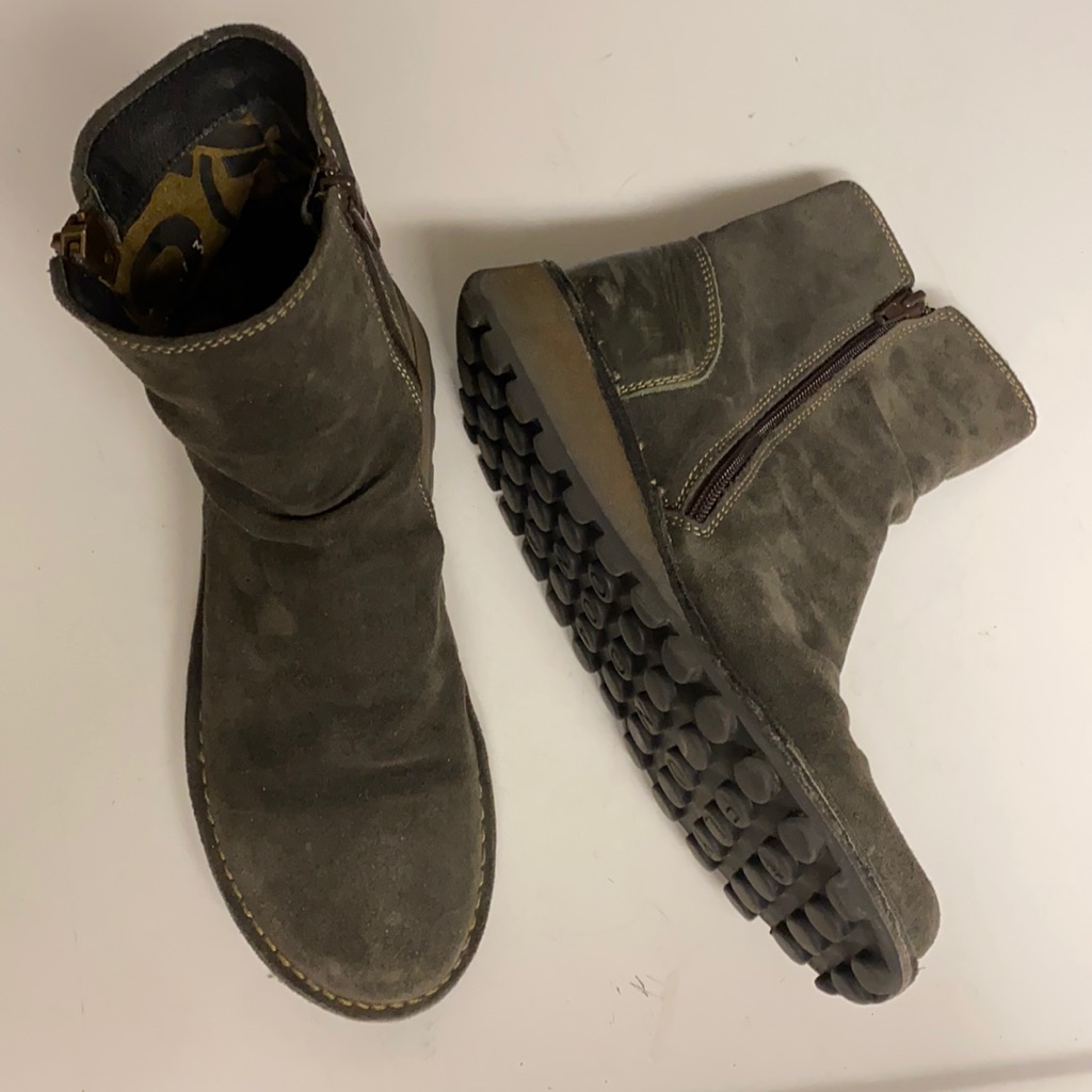 Fly London Ankle Zip Grey Suede Boot Shoes Sz 39